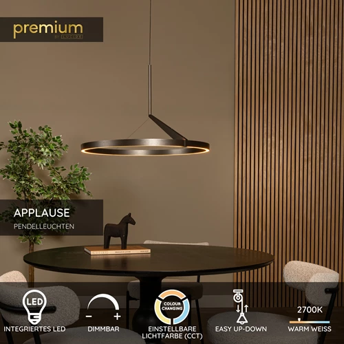 Lucide APPLAUSE - Pendelleuchten - Ø 60 cm - LED Dim. - CCT - 1x32W 2700K/4000K - Hand-Bewegungssensor - Grauguss | Premium - USP